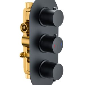 Black Triple Control Round Shower Valve (2 Outlet)