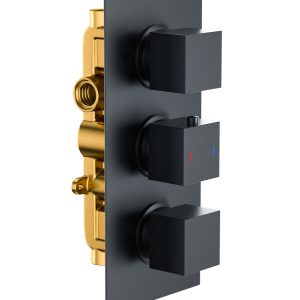 Black Triple Control Square Shower Valve (2 Outlet)
