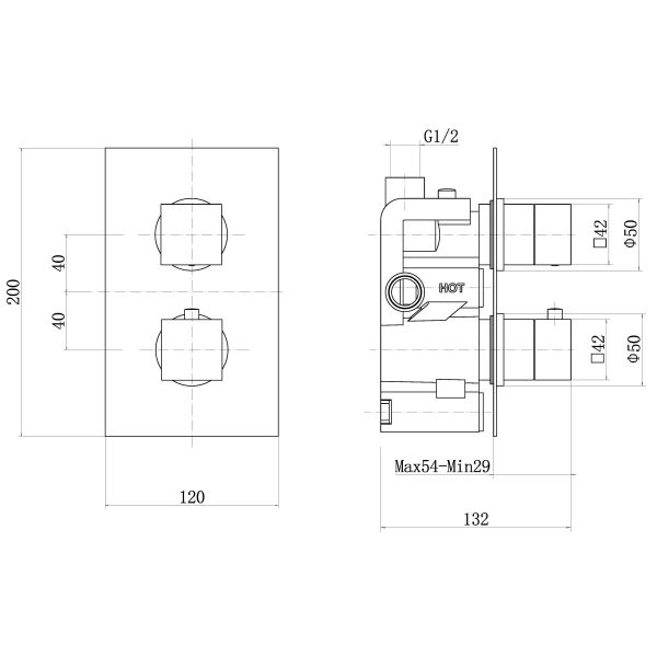 Block Push Shower Valve Square (1 Outlet) - Image 2