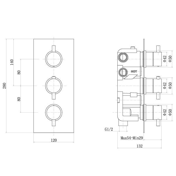 Identity Round Push Shower Valve (2 Outlet) - Image 2