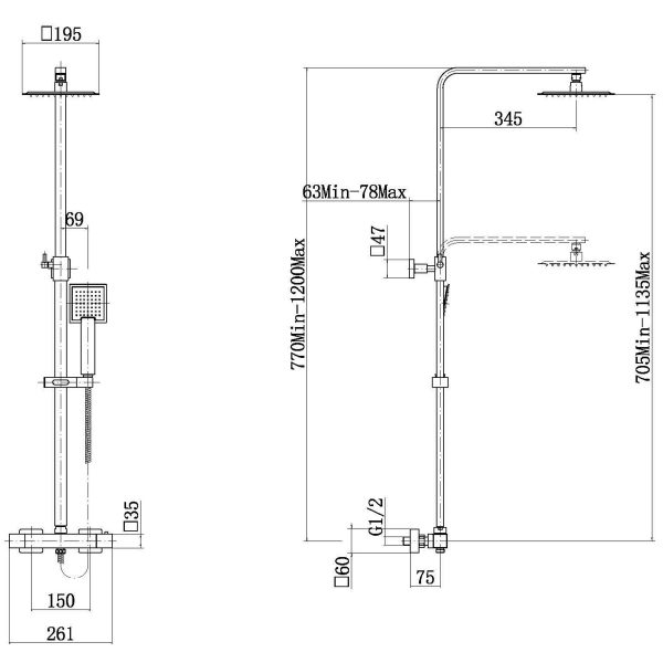Matrix Black Square Twin Shower Head Anthracite - Image 2