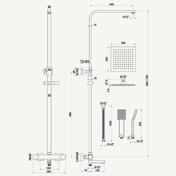 Bliss Twin Head Shower With Bath Filler - Image 2