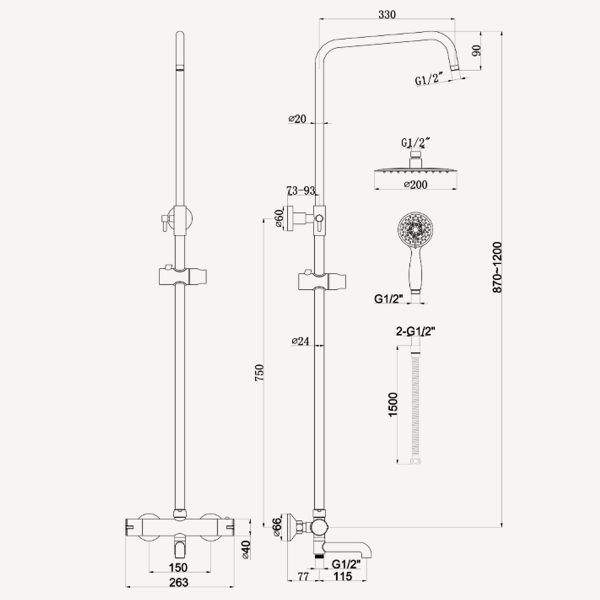 Hampton Twin Head Shower With Bath Filler - Image 2