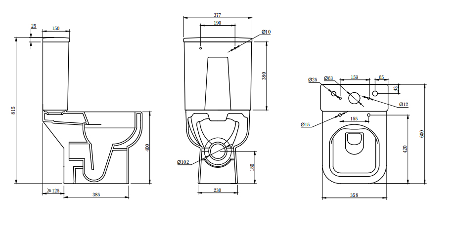 Select 600 Open Back Close Coupled WC Cistern & Seat - Image 2