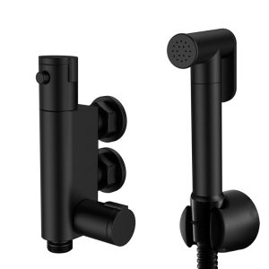 Black Douche With Wall Bracket, Flexible Hose and Vertical Thermostatic Valve